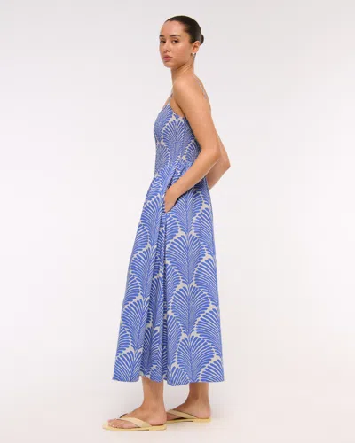 Abercrombie & Fitch Dipped-waist Smocked Midi Dress In Blue