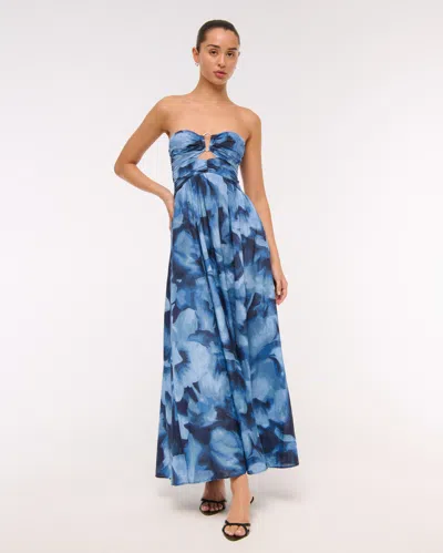 Abercrombie & Fitch Strapless Hardware Cutout Maxi Dress In Blue