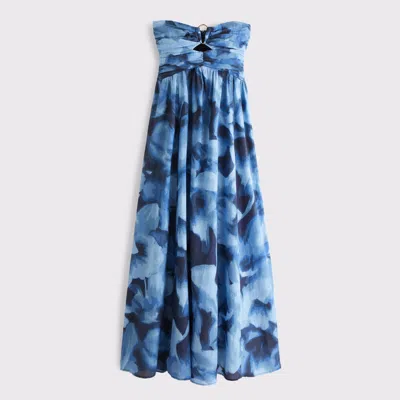 Abercrombie & Fitch Strapless Hardware Cutout Maxi Dress In Blue