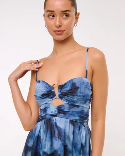 Abercrombie & Fitch Strapless Hardware Cutout Maxi Dress In Blue