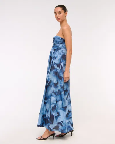 Abercrombie & Fitch Strapless Hardware Cutout Maxi Dress In Blue