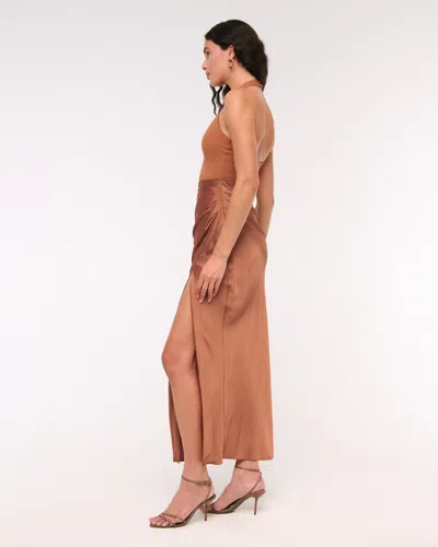 Abercrombie & Fitch Halter Mixed Fabric Maxi Dress In Brown