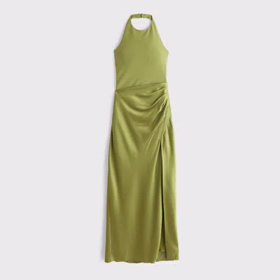 Abercrombie & Fitch Halter Mixed Fabric Maxi Dress In Green