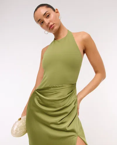 Abercrombie & Fitch Halter Mixed Fabric Maxi Dress In Green