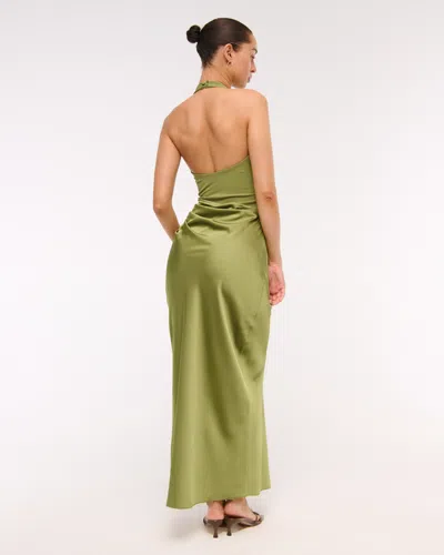 Abercrombie & Fitch Halter Mixed Fabric Maxi Dress In Green