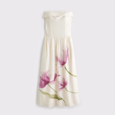 Abercrombie & Fitch Strapless Drop-waist Linen-blend Maxi Dress In Multi