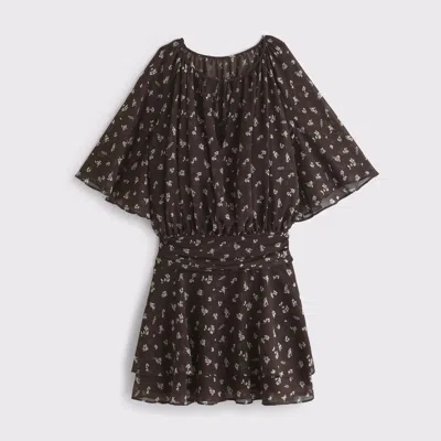 Abercrombie & Fitch Angel Sleeve Sheer Mini Dress In Brown