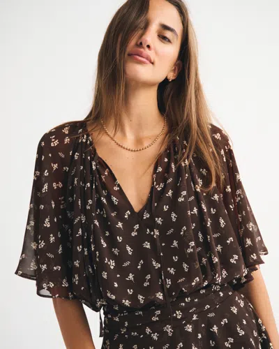 Abercrombie & Fitch Angel Sleeve Sheer Mini Dress In Brown