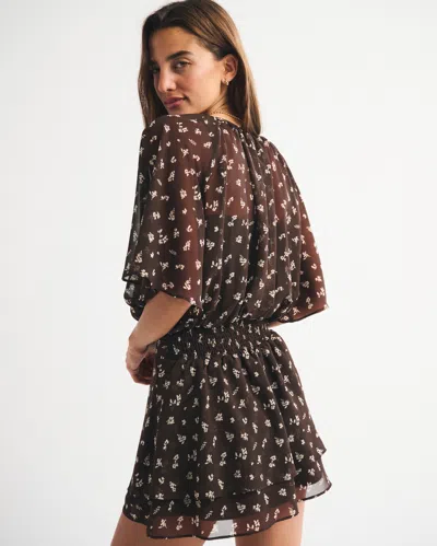 Abercrombie & Fitch Angel Sleeve Sheer Mini Dress In Brown