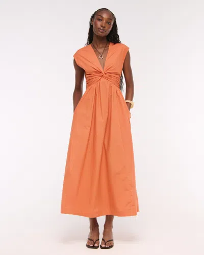 Abercrombie & Fitch Twist-front Maxi Dress In Orange