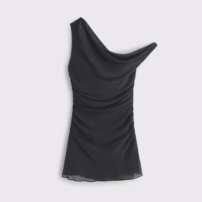 Abercrombie & Fitch One-shoulder Draped Mini Dress In Black