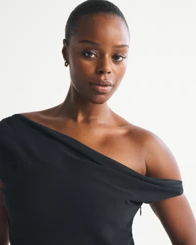 Abercrombie & Fitch One-shoulder Draped Mini Dress In Black