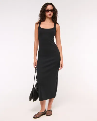 Abercrombie & Fitch Bra-free Essential 90s Rib Midi Dress In Black