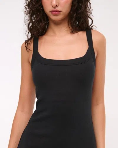 Abercrombie & Fitch Bra-free Essential 90s Rib Midi Dress In Black