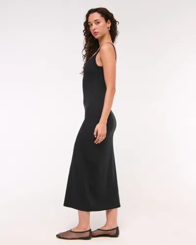 Abercrombie & Fitch Bra-free Essential 90s Rib Midi Dress In Black
