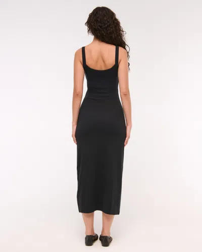 Abercrombie & Fitch Bra-free Essential 90s Rib Midi Dress In Black