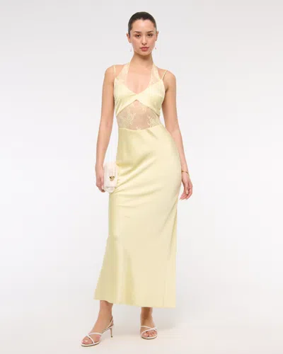 Abercrombie & Fitch The A&f Julia Slip Lace Halter Maxi Dress In Yellow