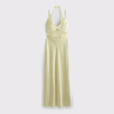 Abercrombie & Fitch The A&f Julia Slip Lace Halter Maxi Dress In Yellow
