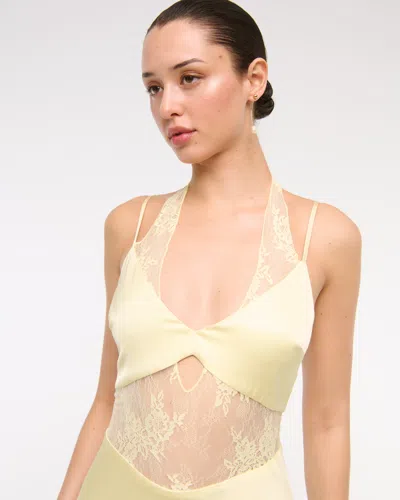 Abercrombie & Fitch The A&f Julia Slip Lace Halter Maxi Dress In Yellow