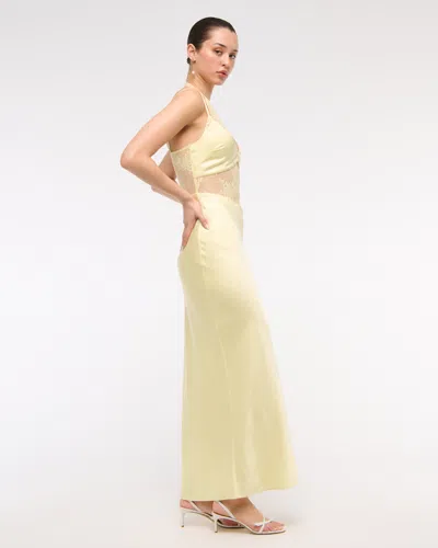 Abercrombie & Fitch The A&f Julia Slip Lace Halter Maxi Dress In Yellow