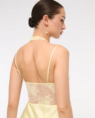 Abercrombie & Fitch The A&f Julia Slip Lace Halter Maxi Dress In Yellow