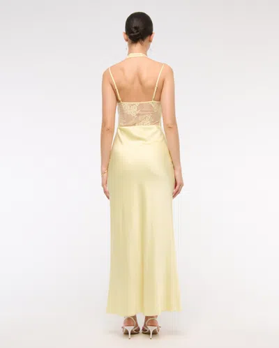 Abercrombie & Fitch The A&f Julia Slip Lace Halter Maxi Dress In Yellow