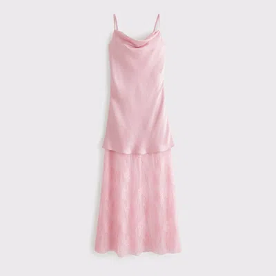 Abercrombie & Fitch Cowl Neck Lace Maxi Dress In Pink