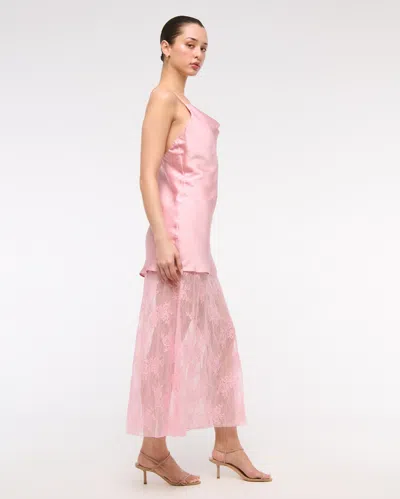 Abercrombie & Fitch Cowl Neck Lace Maxi Dress In Pink