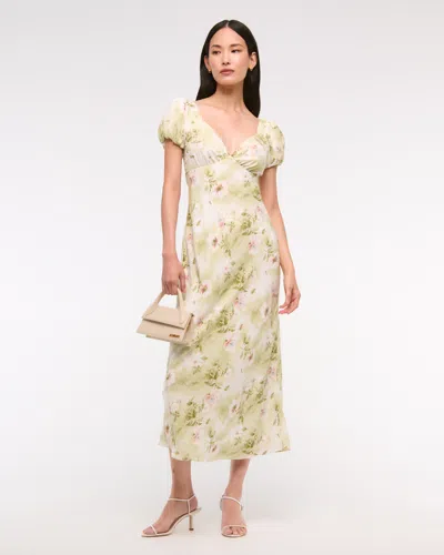 Abercrombie & Fitch Puff Sleeve Midi Dress In Multi