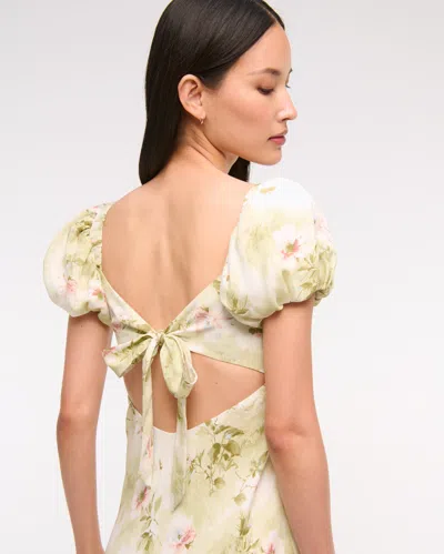 Abercrombie & Fitch Puff Sleeve Midi Dress In Multi