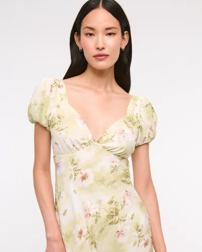 Abercrombie & Fitch Puff Sleeve Midi Dress In Multi