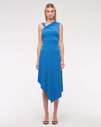 Abercrombie & Fitch Asymmetrical Knit Midi Dress In Blue