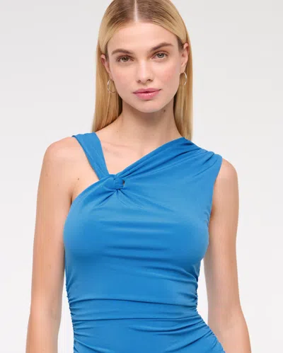 Abercrombie & Fitch Asymmetrical Knit Midi Dress In Blue