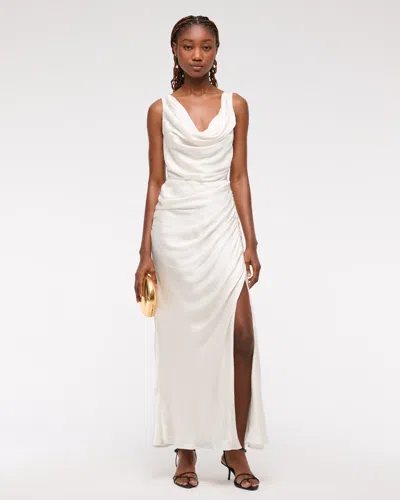 Abercrombie & Fitch Cowl Neck Draped Maxi Dress In White