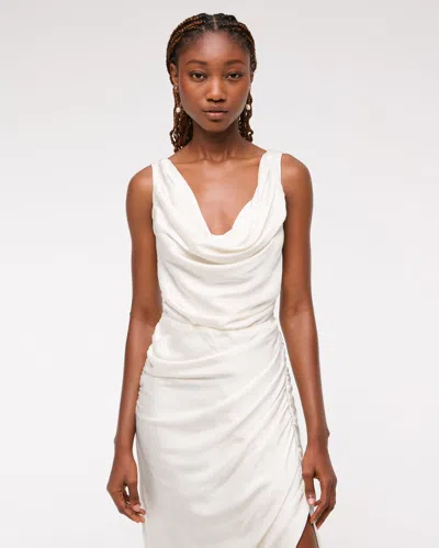 Abercrombie & Fitch Cowl Neck Draped Maxi Dress In White