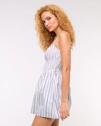 Abercrombie & Fitch Dipped-waist Smocked Mini Dress In White