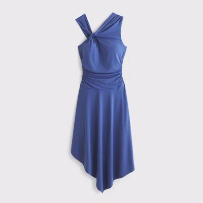 Abercrombie & Fitch Asymmetrical Knit Midi Dress In Blue