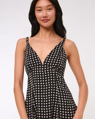 Abercrombie & Fitch V-neck Twist Godet Mini Dress In Black
