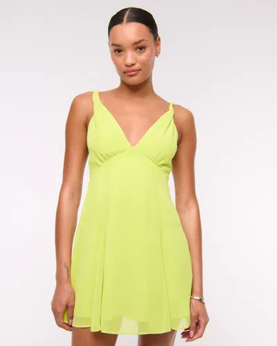 Abercrombie & Fitch V-neck Twist Godet Mini Dress In Yellow