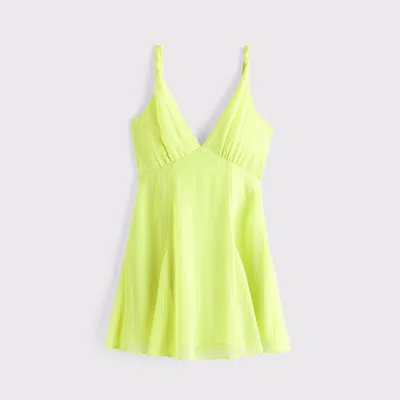 Abercrombie & Fitch V-neck Twist Godet Mini Dress In Yellow