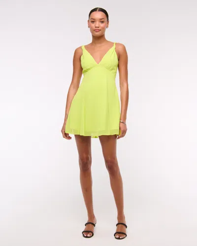 Abercrombie & Fitch V-neck Twist Godet Mini Dress In Yellow