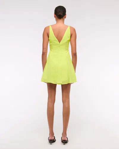 Abercrombie & Fitch V-neck Twist Godet Mini Dress In Yellow