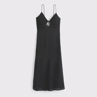 Abercrombie & Fitch Tie-back Sheer Slip Midi Dress In Black