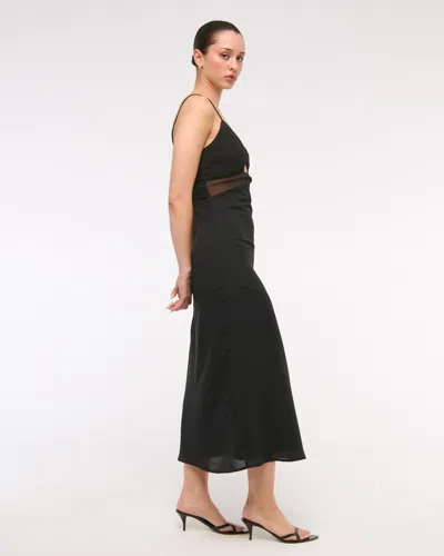 Abercrombie & Fitch Tie-back Sheer Slip Midi Dress In Black