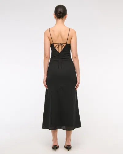 Abercrombie & Fitch Tie-back Sheer Slip Midi Dress In Black