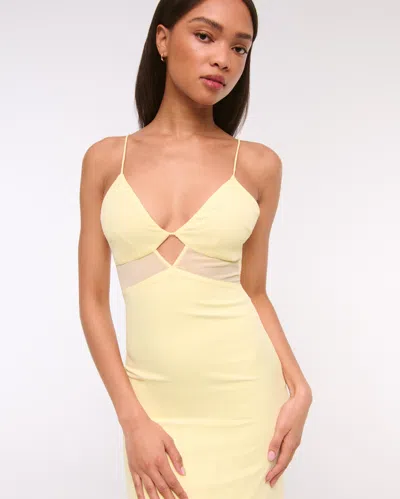 Abercrombie & Fitch Tie-back Sheer Slip Midi Dress In Yellow