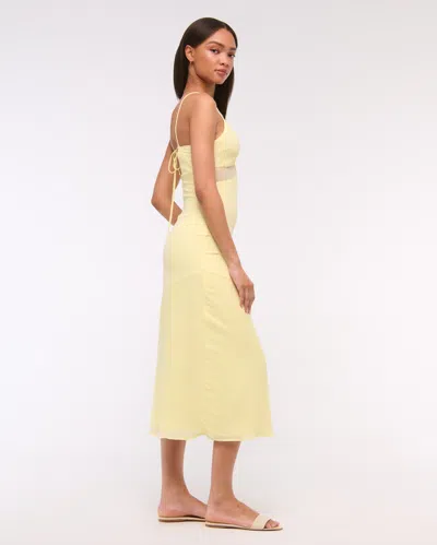 Abercrombie & Fitch Tie-back Sheer Slip Midi Dress In Yellow