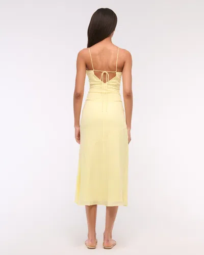 Abercrombie & Fitch Tie-back Sheer Slip Midi Dress In Yellow