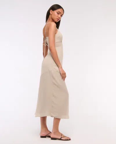 Abercrombie & Fitch Tie-back Sheer Slip Midi Dress In Neutral