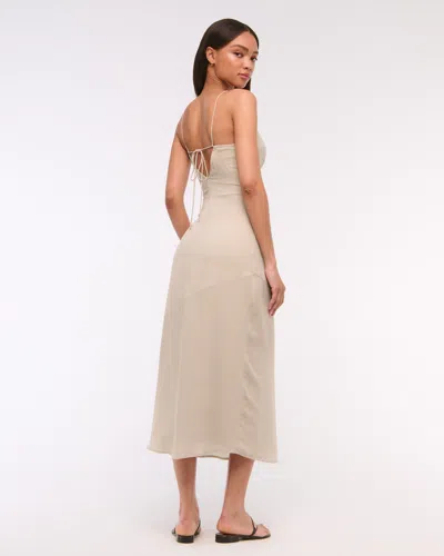 Abercrombie & Fitch Tie-back Sheer Slip Midi Dress In Neutral